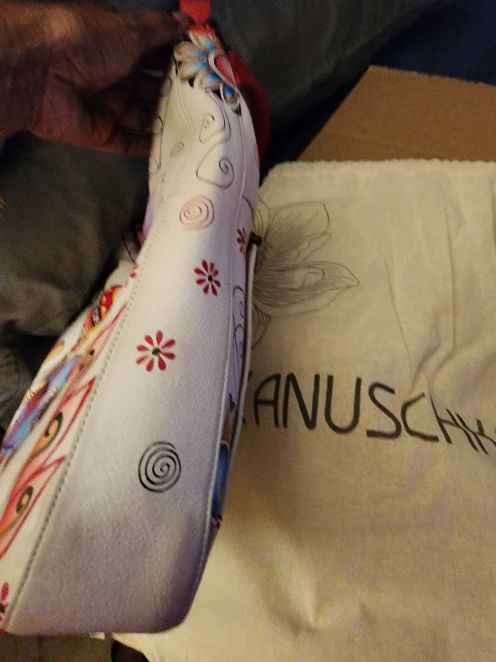 Anuschka Floral and Elephant Print White Leather Hobo Bag With Dust Cover